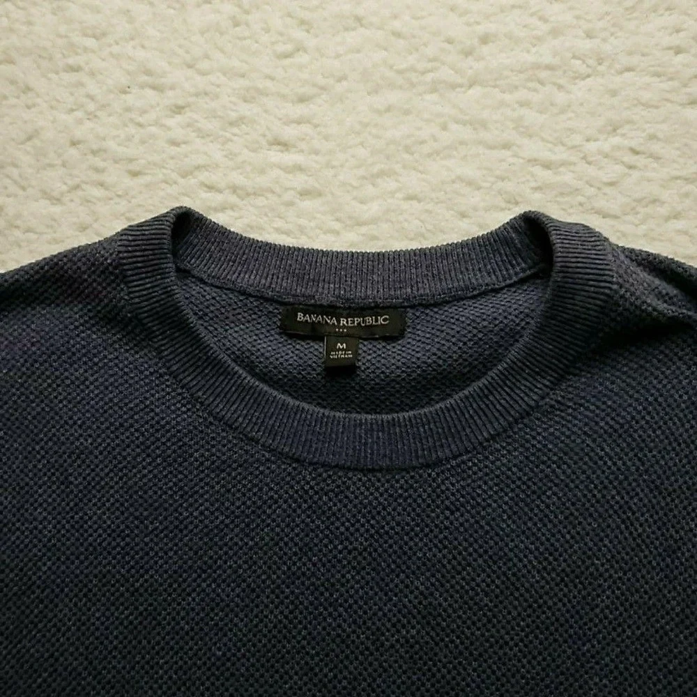 Banana Republic Sweater Mens Medium Blue Short Sleeve Crewneck Knit Pullover